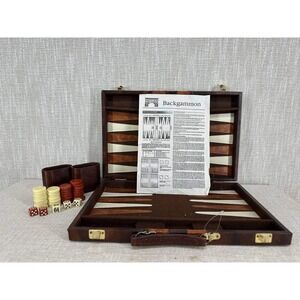 Pavilion Backgammon Set Vintage Brown Faux Leather Attache Case Game 039-3